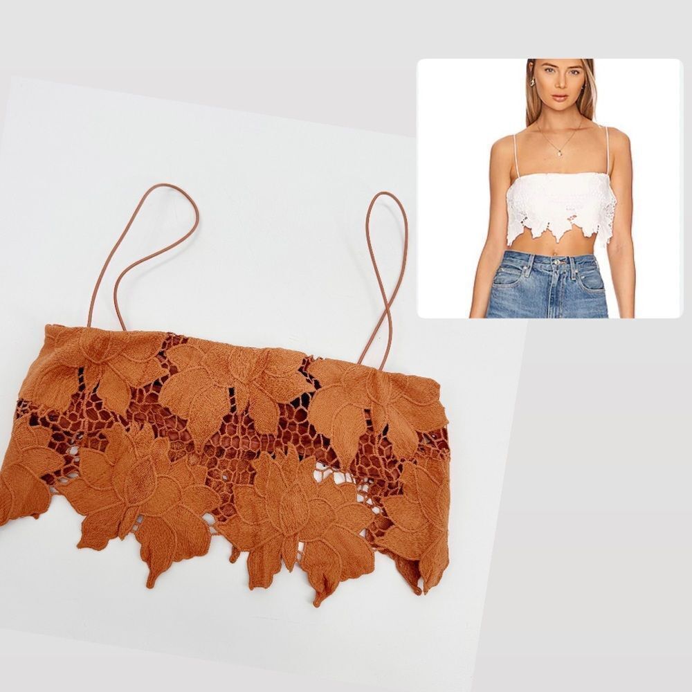 Rumer Tropez Orange Floral Lace Crochet Crop‎ Top Med NWT